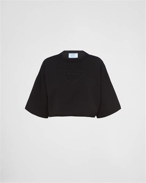 lupetto prada|Black Cropped superfine wool and viscose sweater .